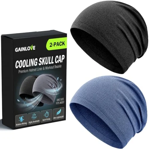2 Pack Cooling Skull Cap for Men and Women, Breathable 3D Mesh Sweat Wicking Beanie Helmet Liner