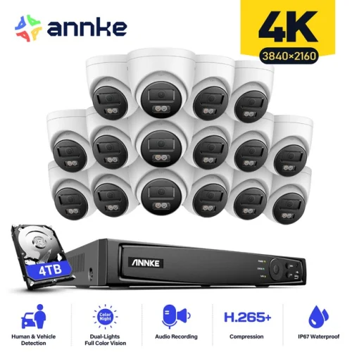 ANNKE 12MP 16CH 8CH NVR 4K Audio PoE Security Camera System with Color Night Vision and AI IP67