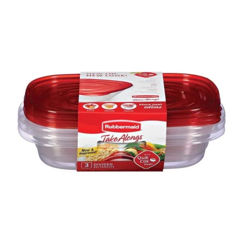 3-Pack Rubbermaid Takealongs Divided Rectangular Food Storage Containers, 3.7 Cup Capacity