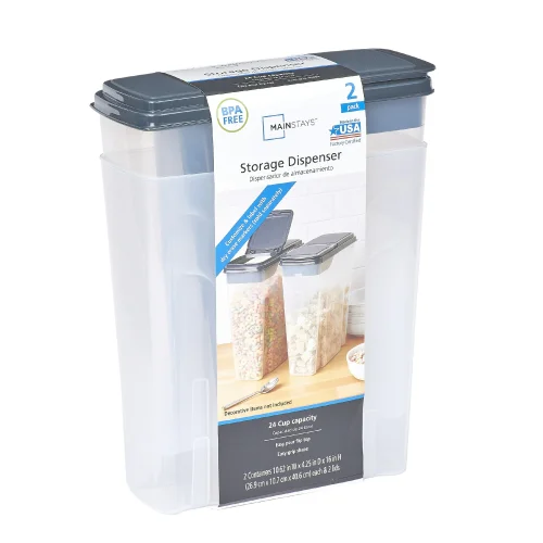 2-Pack Mainstays Plastic Cereal Keeper Storage Containers, 24 Cup Capacity with Dark Gray Lids