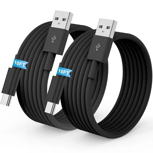 2-Pack 10FT LDHTY USB A to USB C Charging Cable for CarPlay and Data Transfer, Black