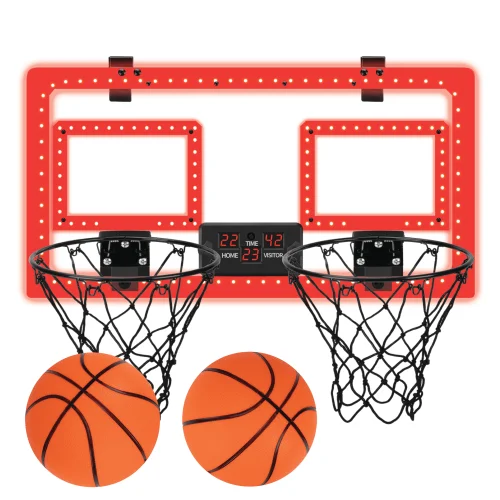 MinnARK Over-the-Door Basketball Dual Hoop Indoor Sports Game with LED Lights and Sound Effects