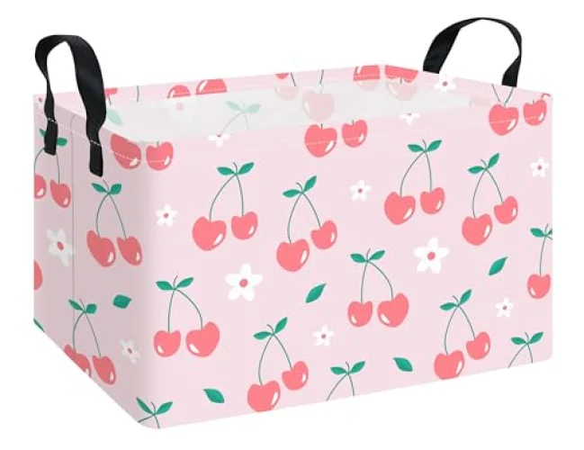 INGHUA Rectangular Cherry Storage Basket Fabric Hamper Made of Polyester Canvas and Linen Fabric