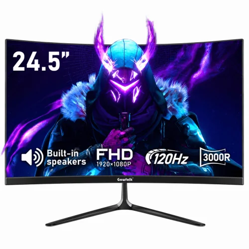 Gawfolk 24.5" Curved Gaming Monitor 120Hz Full HD 1080P with Built-In Speakers and Tilt Adjustment