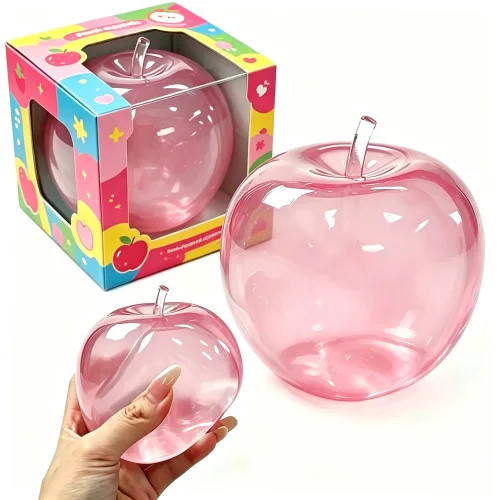 Pink Apple Shaped Slow Rebound Squishy Stress Relief Fidget Toy with Holographic Glitter Details
