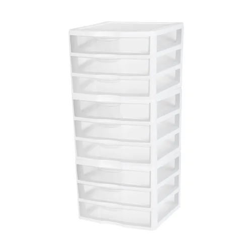 3 Pack Sterilite 3 Drawer Storage System Stackable Small Clear Plastic Drawer Organizer Units