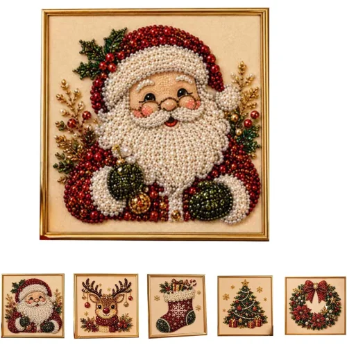 Christmas Pearl Art Kit for Adults and Beginners Santa Design with Included Frame and Supplies