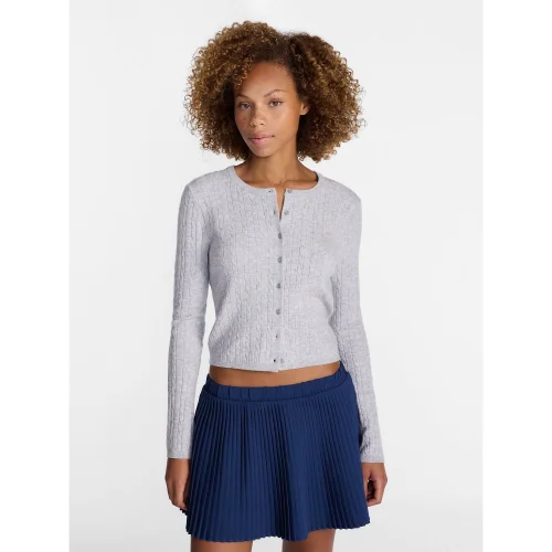 No Boundaries Cable Knit Crewneck Cardigan, Women's Sizes XXS-4X