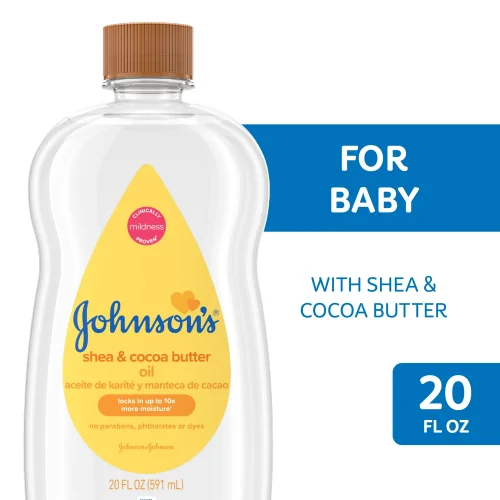 Johnson's Baby Body Moisturizing Oil with Shea & Cocoa Butter, 20 oz Bottle for Skin Hydration
