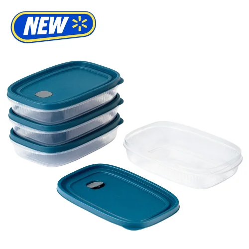 4-Pack Mainstays Reusable Medium Rectangle Plastic Food Storage Containers with Lids, 5.2 Cups