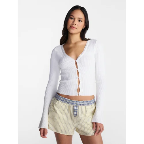 No Boundaries Lace Trim Cardigan for Women, Available in Sizes XXS to XXL with Ribbed Texture