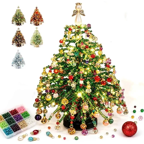DIY Beaded Christmas Tree Kit, Crystal Holiday Craft Set for Adults with Colorful Beads and Frame