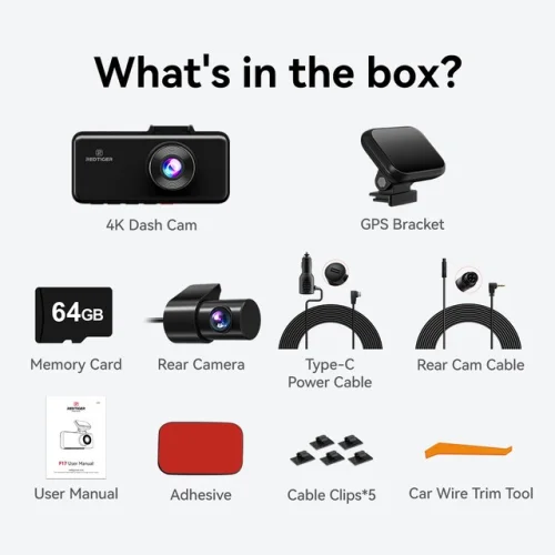 REDTIGER F17 4K Dash Cam 3 Channel Front and Rear Inside with 64GB SD Card and 5G WiFi Connectivity