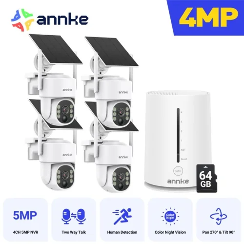 ANNKE 4MP Solar Battery Wireless Security Camera System with WiFi, 2-Way Audio and 64GB Storage