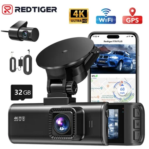REDTIGER F7NP 4K Dual Dash Camera Front and Rear Dash Cam with WiFi and Included Hardwire Kit