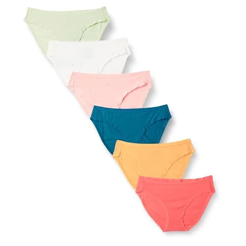 6-Pack Amazon Essentials Women's Cotton Bikini Underwear, Pretty Pops, Size Medium