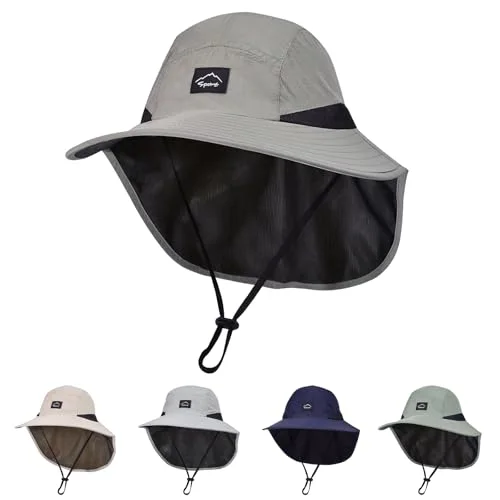 Comfoex Kids Sun Hat UPF 50+ with Neck Flap Quick Dry Adjustable Beach Hat for Ages 4-10 Dark Gray