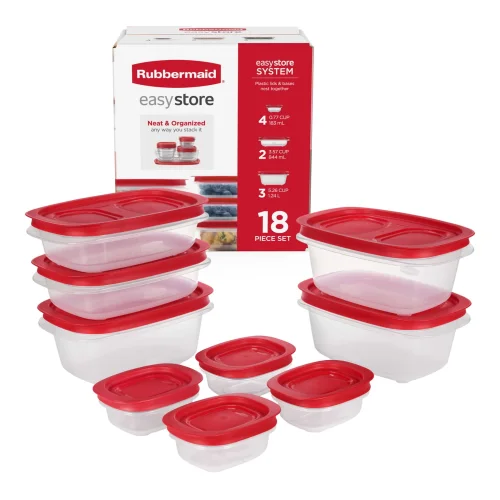 Rubbermaid EasyStore Medium Rectangle Containers, 18-Piece Set, Food Storage Containers with Lids