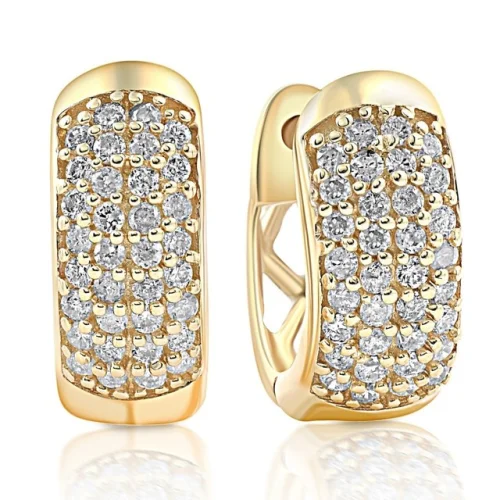 1/4ct Diamond Pave Huggie Hoops Tiny Women's Earrings in Yellow Gold, 1/3 Inch Tall