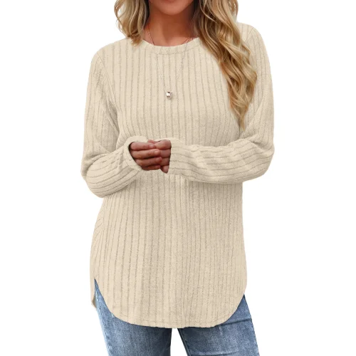 Fantaslook Long Sleeve Women's Casual Tunic Top Crew Neck Pullover Lightweight Fall Sweater Shirt