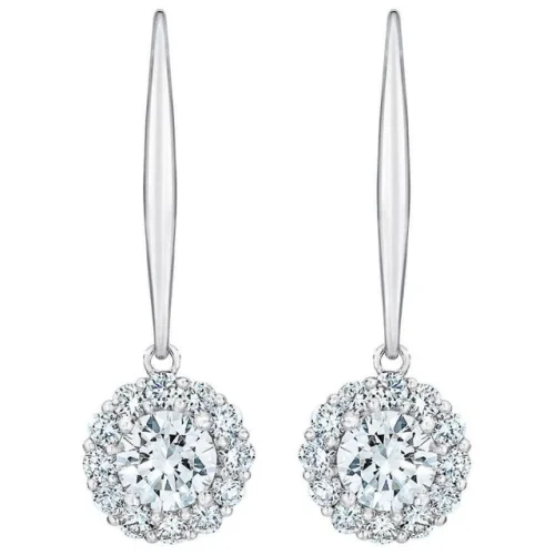 .89Ct TW Diamond Delicate Floral Shape Dangle Hoops Lab Grown Earrings Silver 1 Inch