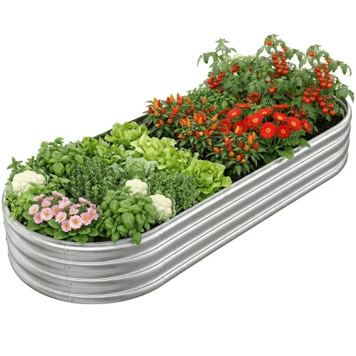 UNTIMATY 8x3x1ft Raised Garden Bed Kit, Oval Galvanized Metal Planter Box for Vegetables and Herbs