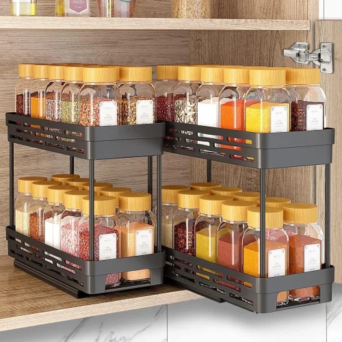 2 Pack Pull Out Spice Rack Organizer for Cabinet, AOKIWO Multi-Purpose Kitchen Storage Cabinet Organizer