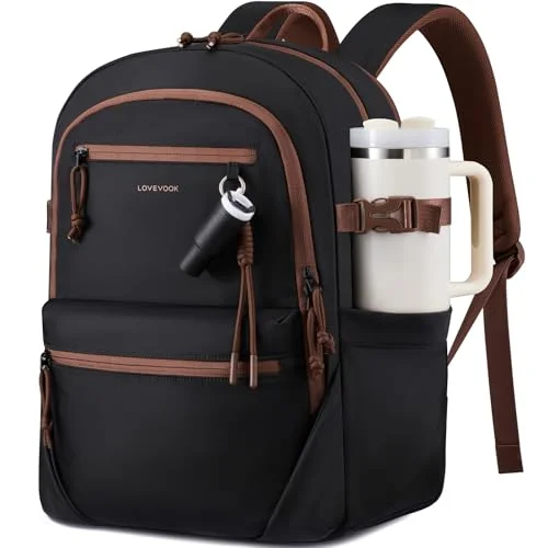 LOVEVOOK 15.6 Inch Laptop Backpack with Cute Pendant, Waterproof Travel Work Bag for Women and Men