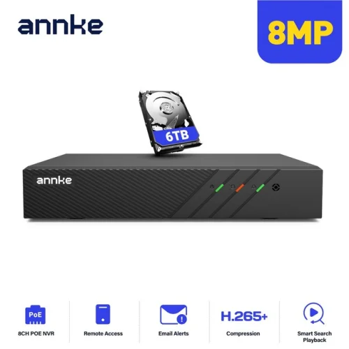 ANNKE 8CH Channel H.265+ 8MP Security NVR Recorder for 4MP, 6MP, and 8MP POE IP Cameras