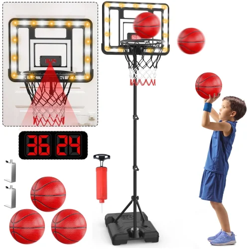 JoyStone Kids Basketball Hoop with Scoreboard & Timer, Adjustable Height 3ft-5.8ft for Indoor/Outdoor