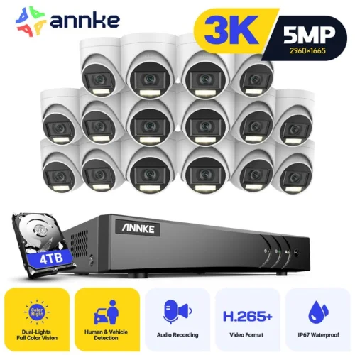 ANNKE 16CH DVR 5MP Audio Security Camera System with Outdoor Color Night Vision and H.265 Encoding