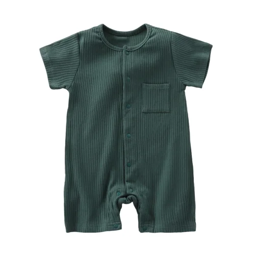 Loopsun 6-9 Months Children's Solid Breathable Cotton Jumpsuit Summer Romper in Army Green