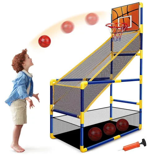Kids Arcade Basketball Hoop with 4 Balls, Adjustable Height Indoor and Outdoor Sport Game Set