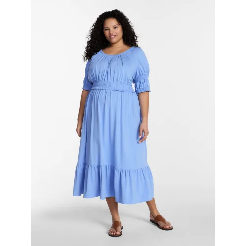 Terra & Sky Women&rsquo;s Plus Scoop Neck Maxi Dress with Elbow Length Sleeves, Available in Sizes 0X-5X