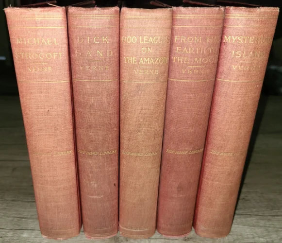 Set of 5 Jules Verne Hardcover Books ca 1910 Mysterious Island Amazon Earth to Moon Dick Sand