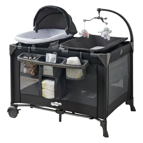 Pamo Babe 4-in-1 Baby Playard with Bassinet, Changing Table, and Organizer for Newborns