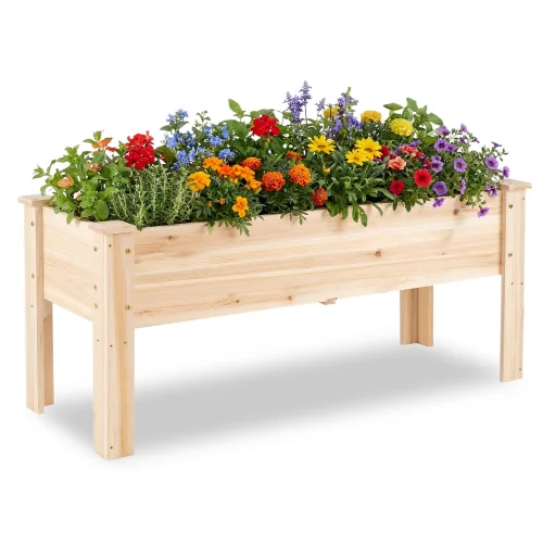 Costway Raised Garden Bed Elevated Planter Box Wood for Vegetable Flower Herb 47 x 18 x 20 Inches