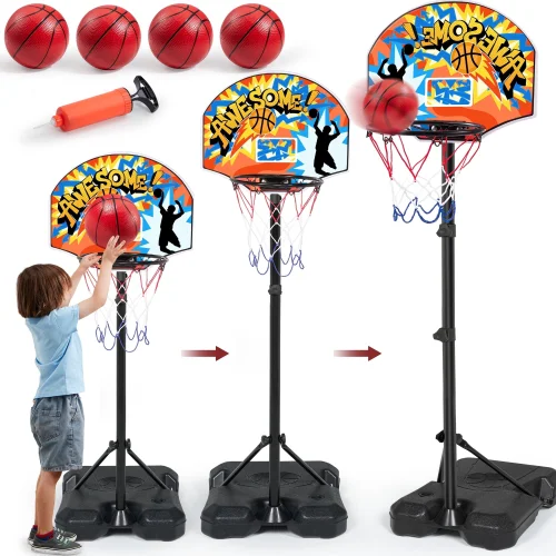 Joyfy 2.8 ft-6.2 ft Adjustable Kids Basketball Hoop with 4 Balls Indoor Outdoor Game Set for Kids