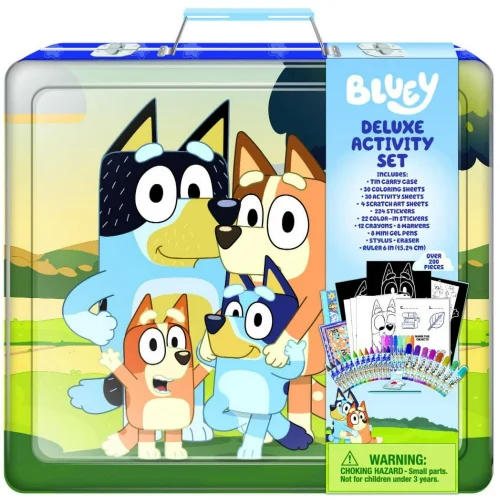 Bluey Deluxe Activity Art Set with Metal Carrying Case, Over 200 Pieces, for Boys and Girls