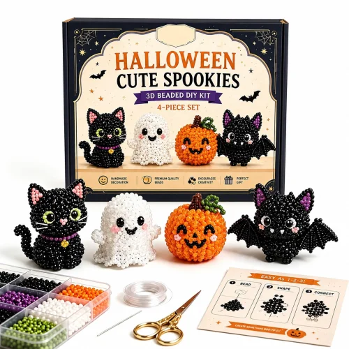 Mini 3D Beaded Animal Kit, Cute Pumpkin Ghost DIY Craft Bead Embroidery Set for Adults and Teens