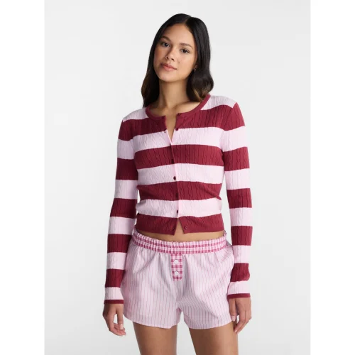 No Boundaries Cable Knit Crewneck Cardigan for Women, Available in Sizes XXS through 4X