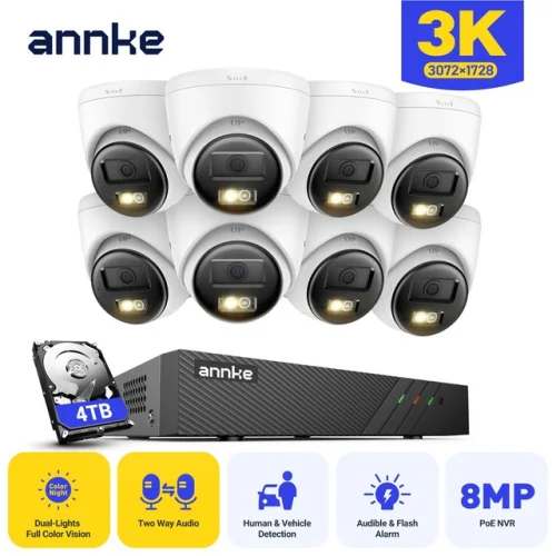 ANNKE 8CH 6MP NVR 5MP Two Way Audio PoE Security Camera System Outdoor Color AI