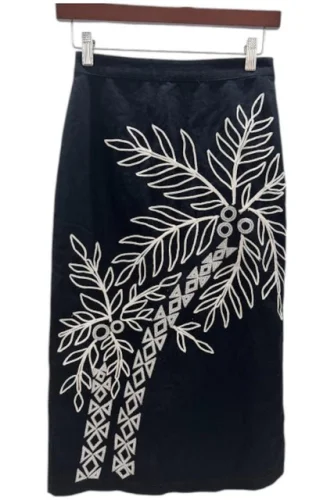 Anthropologie Women's Embroidered Midi Skirt in Black
