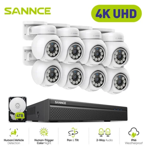 SANNCE 8CH 4K NVR 8MP POE Security Camera System with PT Auto Tracking and Two Way Audio
