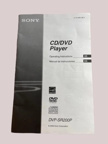 Vintage Sony CD/DVD Player DVP-SR200P OEM Manual 2008 - ORIGINAL, NOT COPY