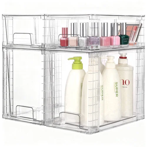 Sindcom 4 Pack Large Clear Stackable Storage Drawers, Acrylic Makeup and Bathroom Organizer Bins