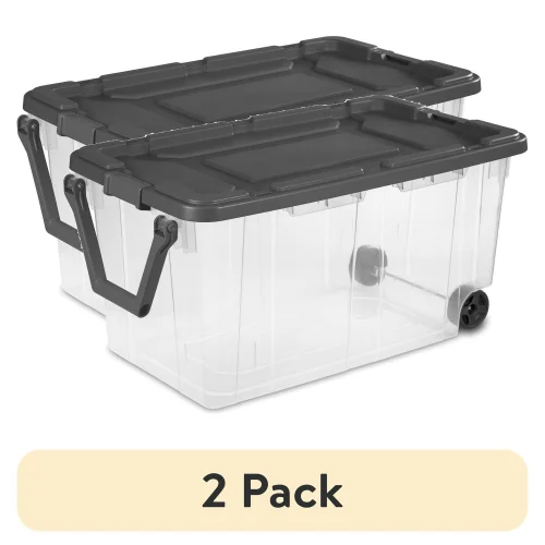 (2 pack) Sterilite 160 Quart Extra-Large Wheeled Storage Bin with Latch Lid and Pull Handle, Gray