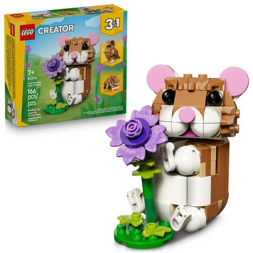 LEGO Creator 3 in 1 Cute Hamster with a Flower Building Toy Set for Kids Ages 7 and Up - 31376