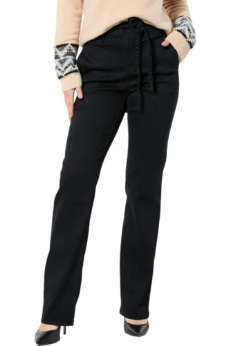 DG2 by Diane Gilman New Classic Stretch Denim Belted Trouser in Black