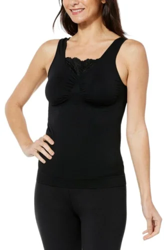 Rhonda Shear Seamless Tank with Lace Inset and Removable Pads in Black